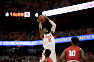 Oshae Brissett, pictured against Cornell, is averaging 16 points a game.