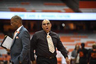 Head coach Quentin Hillsman yelled at some of his players to play better defense during the game.